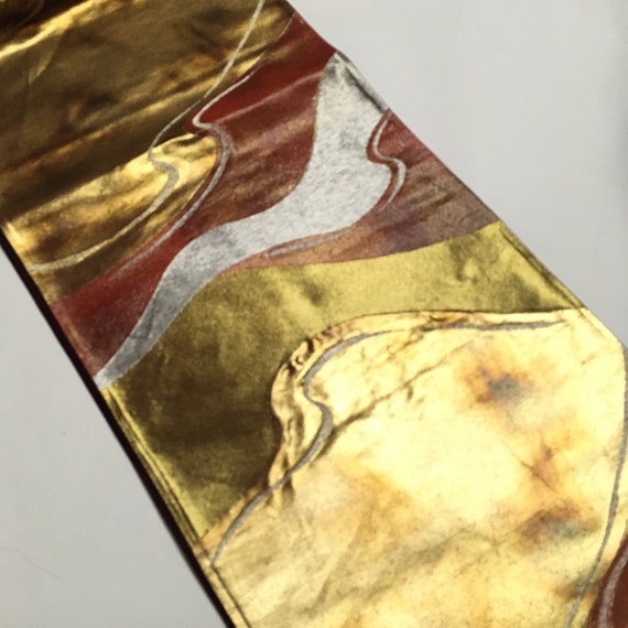 Red and gold Vintage Obi, Japanese Kimono belt, Ja