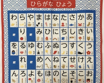 Hiragana Furoshiki, Japanese furoshiki, wrapping cloth, Japanese fabric, Japanese tapestry, Japanese, education