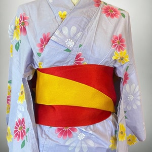 set of  light purple yukata and obi belt, Vintage yukata and obi, kawaii yukata and reversible obi, antique yukata and obi