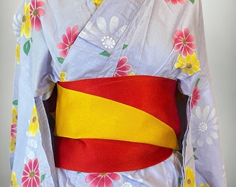 set of  light purple yukata and obi belt, Vintage yukata and obi, kawaii yukata and reversible obi, antique yukata and obi