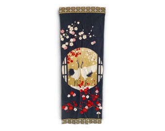 Crane Tenugui, Japanese Cotton Fabric Tapestry, Bird Design