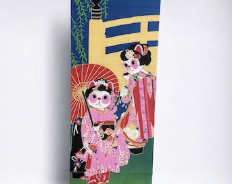 Tenugui, Maiko Cat pattern kimono style cat, wrapping cloth, Japanese fabric, cotton fabric,  tapestry, tenugui gift, cat tenugui,