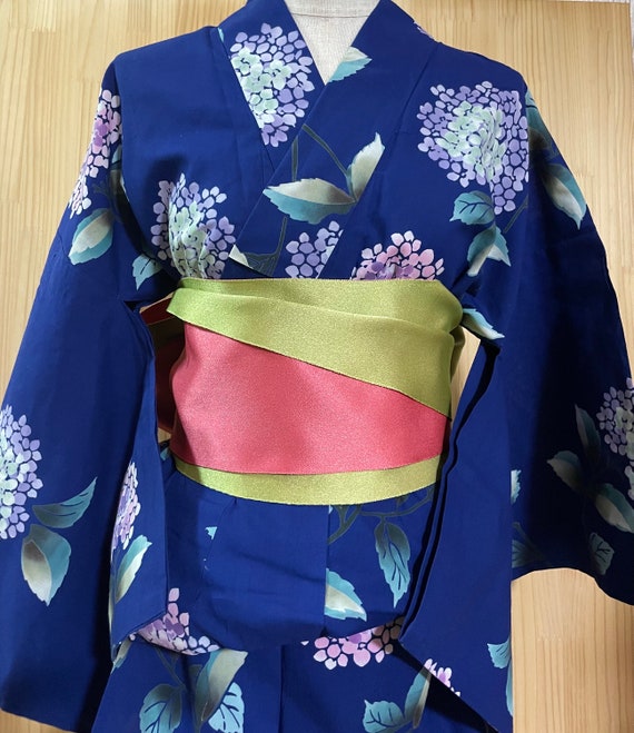 yukata and obi belt, Vintage blue yukata and obi,… - image 1