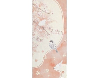 Tenugui, bird and cherry blossom , Japanese fabric, wrapping cloth, Japanese fabric, cotton fabric,  Bunri