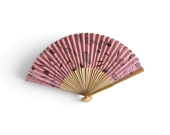 Vintage Japanese Folding Fan, pink, Wooden Frame, Sheer Fabric, Sensu, Deadstock, 21cm