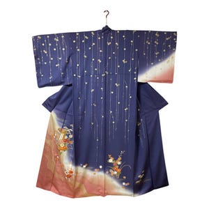 Silk kimono, Vintage Kimono, Tsukesage, Silk japanese dress, flower,  Made in Japan, purple kimono