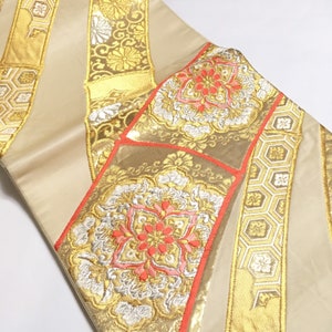 Orange and gold Vintage Obi, Japanese Kimono belt, Japanese silk belt, gold obi, Japan, made in Japan,