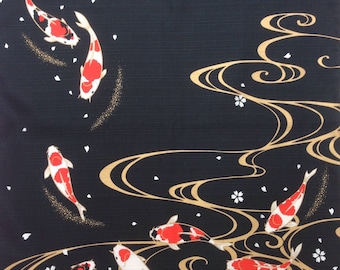 Furoshiki, colored carp, wrapping cloth, koi Japanese fabric, cotton fabric, black, gold, beautiful tapestry