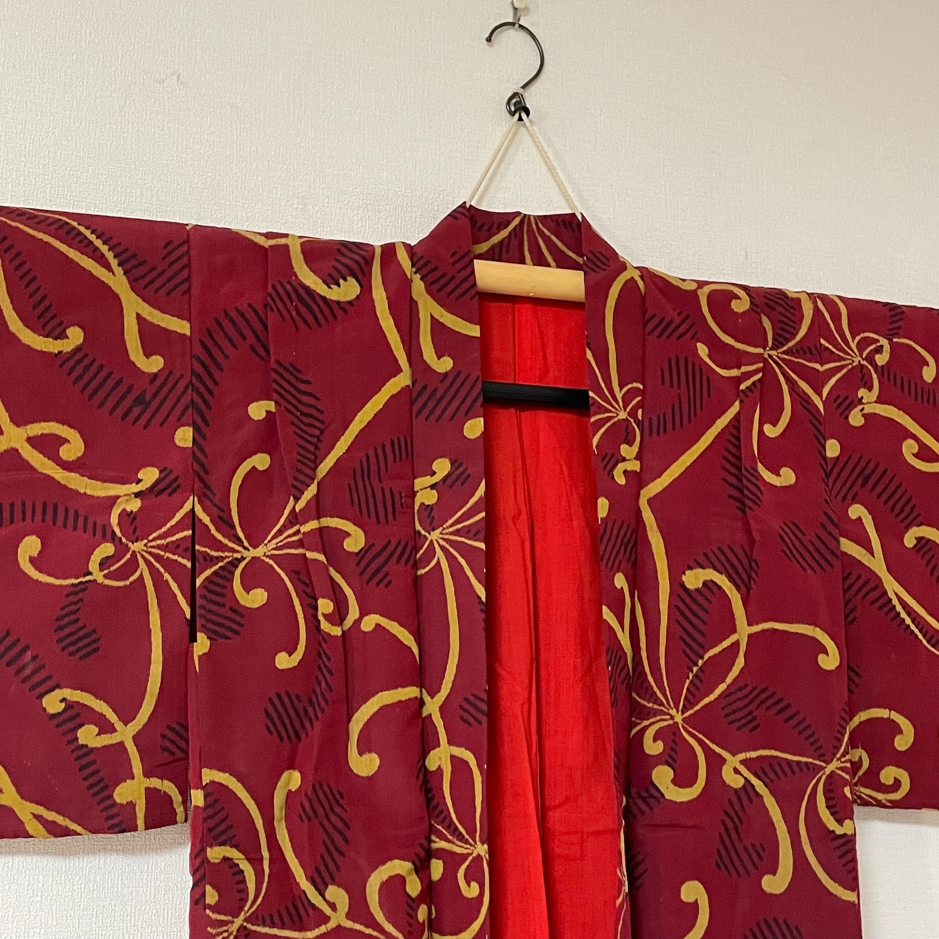 ヴィンテージ ガールズ 着物カーディガン、子供用ダークレッド