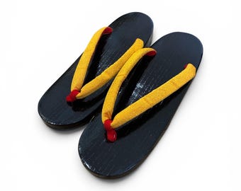 Japanese wooden clogs for kimono style, geta, kimono style , Japanese geta sandal, wooden clogs, zori, red and yellow