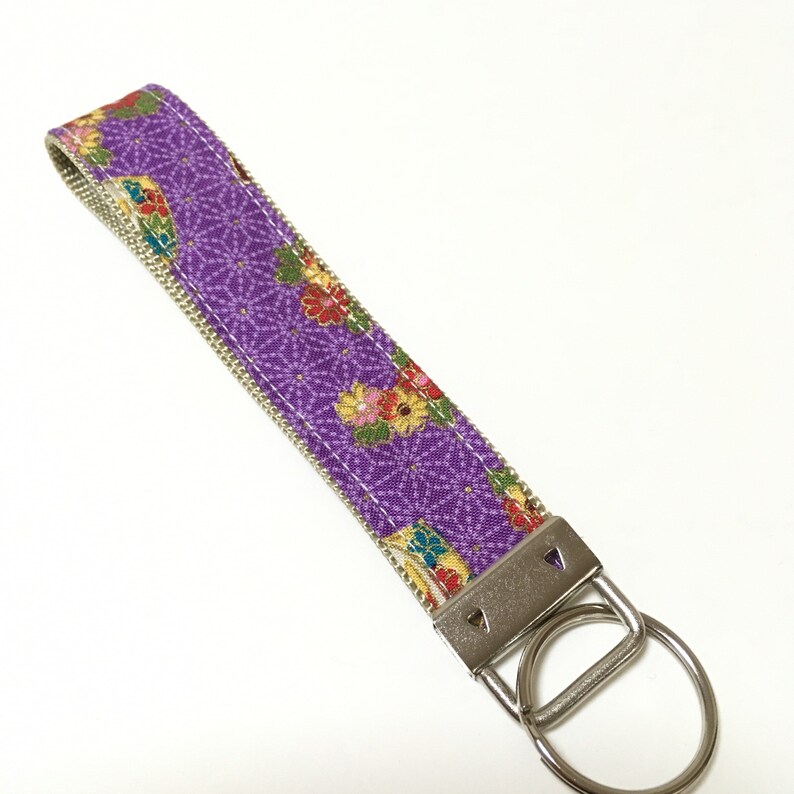 gift for her wristlet Japanese kimono pattern Fabric key fob Fabric Key Chain Wristlet Key Fob flower