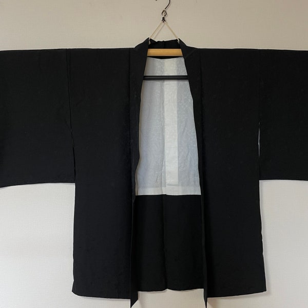 Silk haori, Vintage Japanese Haori, black Haori Kimono,  pine tree pattern, Kimono jacket, cardigan