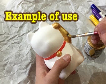 Ceramic cat, DIY, white cat, for original painting, drawing, Japanese lucky cat, manekineko, kids craft, right hands up