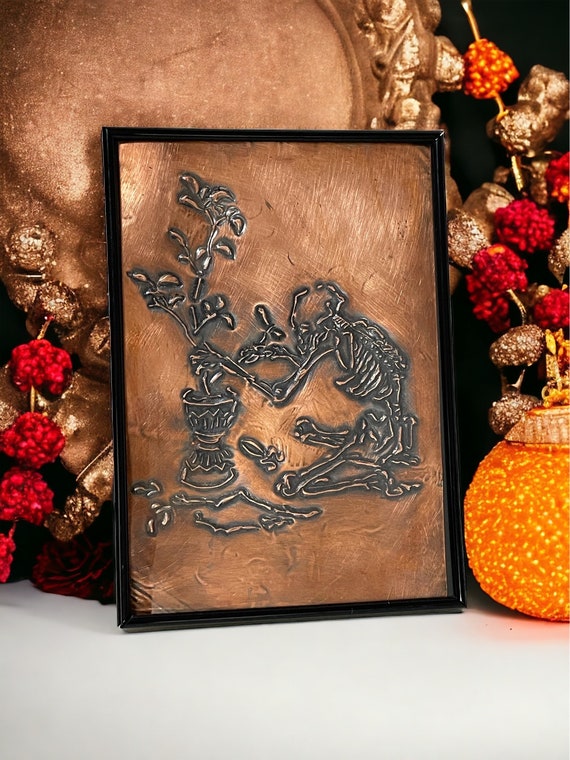 Cooper Art Frame, Copper Plate Art Frame, Skeleton and Fresh