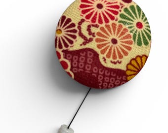 Floral parrern ID Badge Reel | Japanese cotton Fabric Badge Holder | Retractable ID Clip | Nurse Teacher Office Badge Reel | Handmade