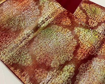 Obi, authentieke kimono-obi, vintage Obi, Japanse kimonoriem, Fukuro-obi, Japanse zijden riem, goud, made in Japan, mandara, bloemen