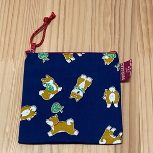 dog pattern small pouch, dark color zipper pouch, Japanese zipper pouch, shibainu, shiba dog