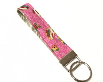 Nyckelring i tyg, rosa, japanskt mönster, nyckelring i tyg, armband