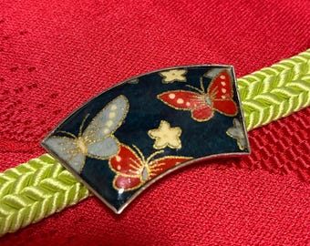 Vintage Maple Leaf Obidome, Japanese Autumn Obi Clip, Momiji Kimono Accessory, Red and Gold Floral Belt Ornament, Traditional Japanese Jewel