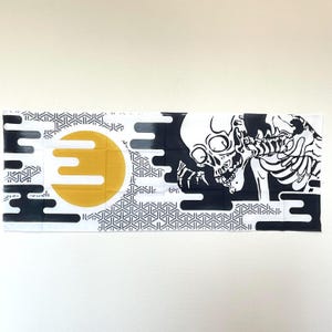 貝骨手ぬぐい、相馬古内裏織物、歌川国芳、和布、綿織物、タペストリー、ドクロ