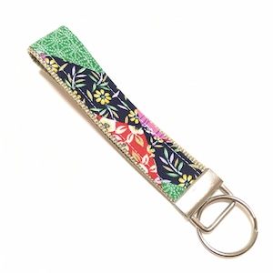 gift for her wristlet Japanese kimono pattern Fabric key fob Fabric Key Chain Wristlet Key Fob flower