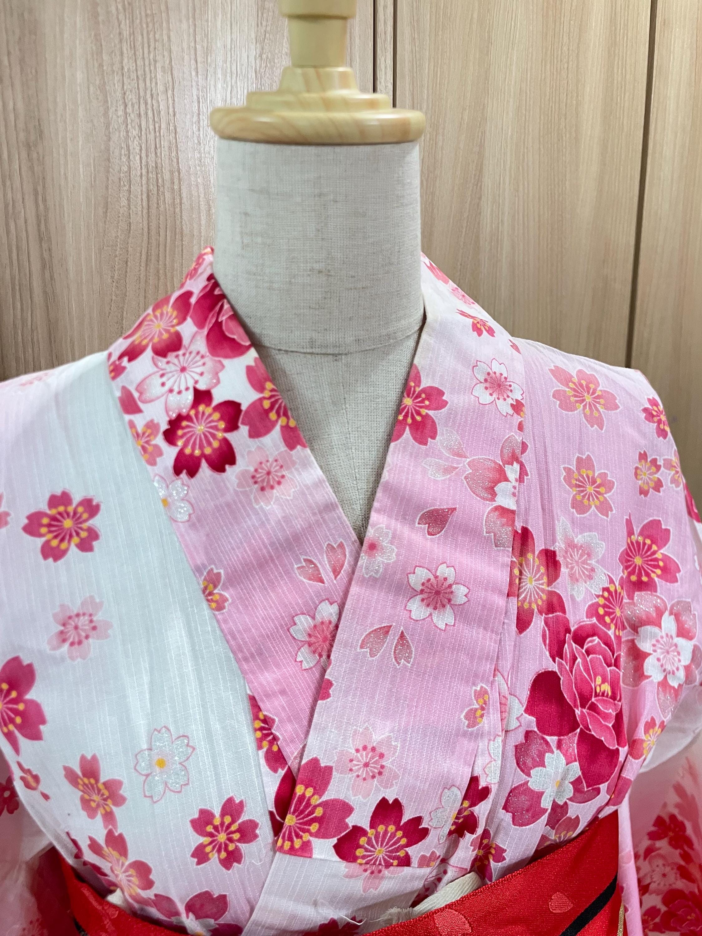 【即納】真っ赤なチェリーが可愛い❤ジャガードへこ帯【ゆかた/着物/帯】 浴衣と赤い帯、ヴィンテージピンクの浴衣と帯、浴衣夏着物と簡単