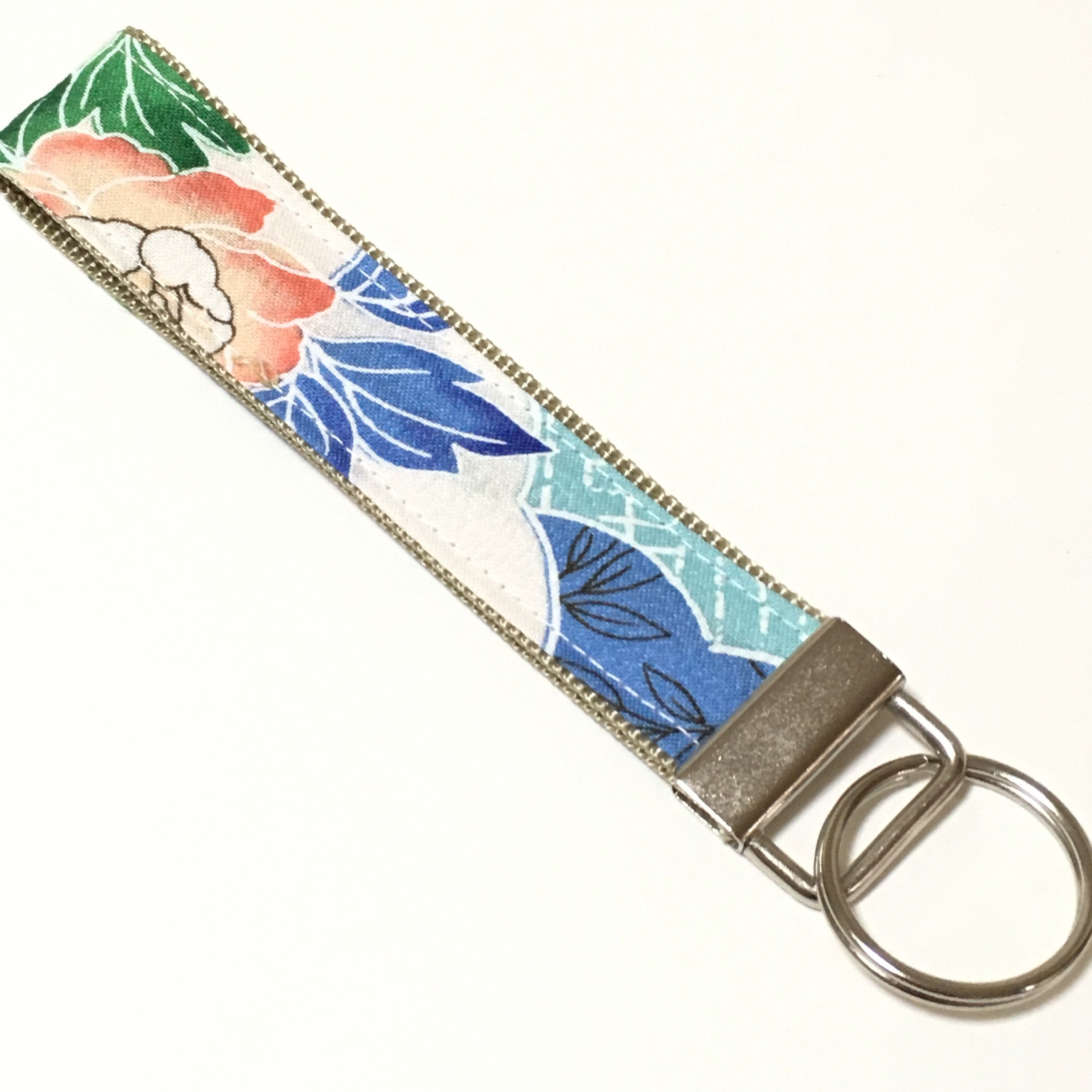 gift for her wristlet Japanese kimono pattern Fabric key fob Fabric Key Chain Wristlet Key Fob flower