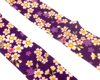 Purple Chirimen ribbon, purple ribbon, Japanese fabric tape, purple sakura, kimono pattern, 5cm x 100cm