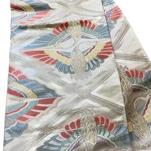 Silver Obi, Authentic kimono obi, Vintage Obi, Japanese Kimono belt, Fukuro obi, Japanese silk belt, silver, made in Japan, flower
