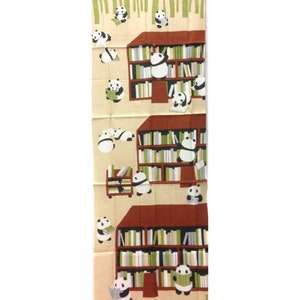 パンダ手ぬぐい、日本のハンドタオル、パンダ図書館、綿織物、タペストリー、ギフトのアイデア、動物ギフト、日本の織物、司書へのギフト
