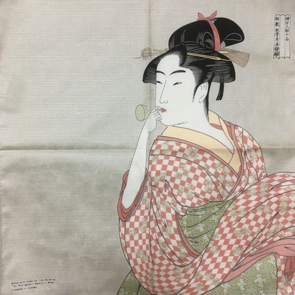 Ukiyoe Furoshiki, Japanese wrapping cloth, Japanese fabric, Japanese tapestry, Wall Hanging, furoshiki, kimono woman, Utamaro Kitagawa