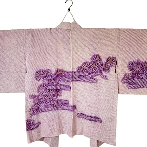 Price reduced, Vintage silk Japanese Haori, Kimono, Kimono jacket, kimono coat, light purple haori,  shibori,