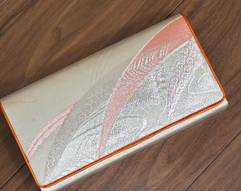 Vintage kimono bag, Japanese bag, silver and orange bag, Vintage bag, clutch bag, silk, japanese traditional pattern, for kimono