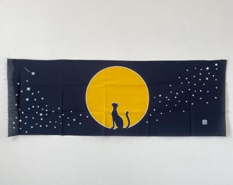 Moonlit Cat Tenugui - Japanese Cotton Wall Art