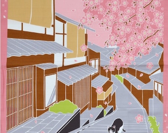 風呂敷、猫が桜と散歩、春、包み布