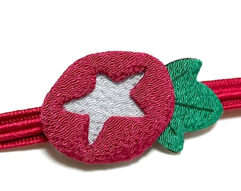 Roter Morning Glory Obidome, japanischer Chirimen Obidome, Ornament für Obijime, Blumenornament, japanisches Accessoire