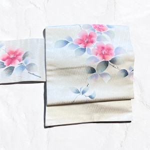 Vintage Obi, Japanese Kimono belt, Japanese silk belt, flower, baige obi,  silk obi, nagoya obi, nagoya obi