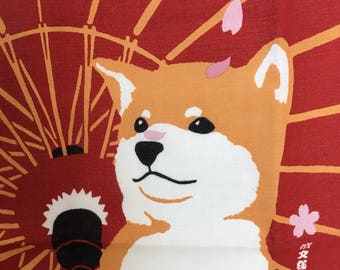 Tenugui, spring, shiba dog fabric, wrapping cloth, Japanese fabric, cotton fabric,  tapestry, kawaii shiba inu,