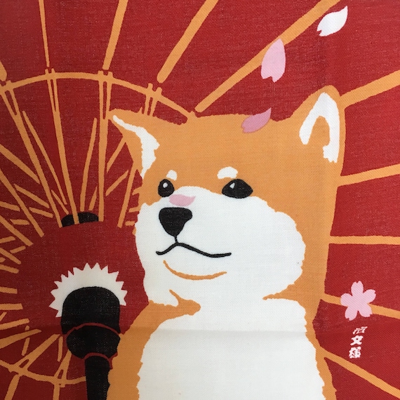 Tenugui, spring, shiba dog fabric, wrapping cloth, Japanese fabric, cotton fabric,  tapestry, kawaii shiba inu,