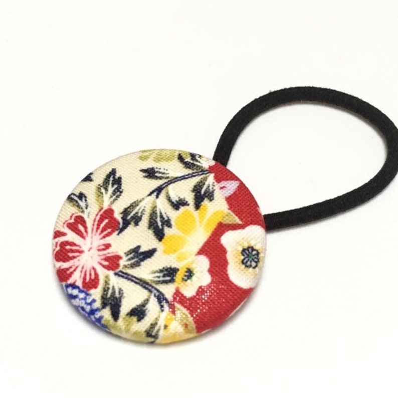 Red Hair Elastic Floral Covered Button Hair Elastic Japanese Etsy