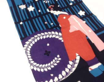 Maiko Sakura Tenugui, Japanese Cotton Fabric Tapestry, Kimono Girl