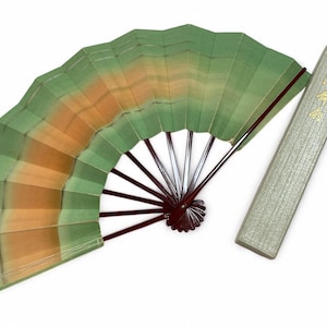 Vintage folding hand fan, sensu, Japanese folding hand fan, green hand fan