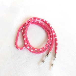 Rosa Polka Dots Brillenkette, japanische Chirimen Brillenschnur, rosa Brillenkette, japanische Stoffschnur,