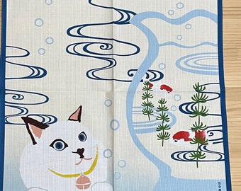 猫と金魚の風呂敷、日本の風呂敷、ラッピングクロス、日本の布、日本のタペストリー、壁掛け