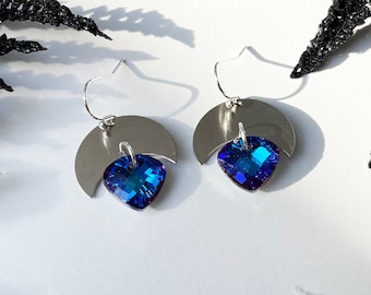 Dangling earrings Astro Blue - blue earrings, sparkly earrings, moon earrings, minimal earrings, steel earrings, duochrome earrings