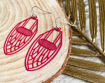 Hanging earrings Art Deco raspberry - metal earrings, enamel earrings, pink earrings, red earrings, art deco earrings, dangling earrings