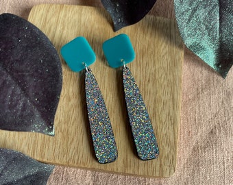 Holographic Neon Blue - neon earrings, blue earrings, glitter earrings, holographic earrings, neon blue earrings, statement earrings