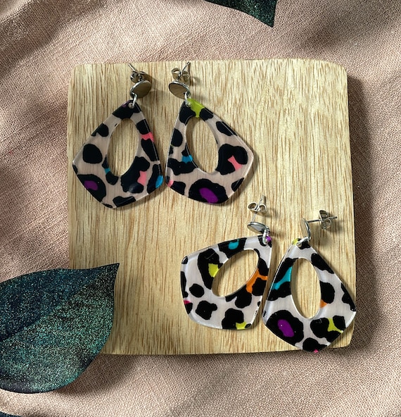Dangling Earrings Leopard Resin Leopard Earrings Colorful