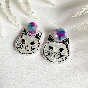 Cat earrings cat earrings, colored earrings, lightweight earrings, resin earrings, cat heads crazy catlady earrings image 6