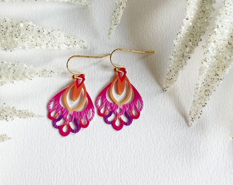 Hanging earrings Colorful Pink Orange - metal earrings, enamel earrings, pink earrings, earrings warm, orange earrings, dangling earrings